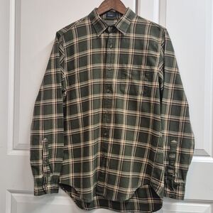 VTG, 90's Grunge, Y2K L.L. Bean Olive/Cream Plaid Button-Down Flannel, Men's M